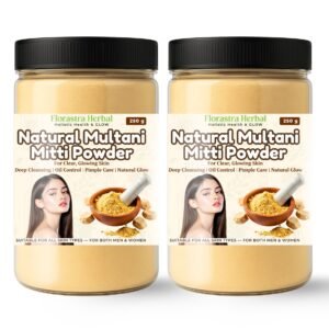 Florastra Herbal natural multani mitti for face clay powder in a recyclable PET jar.